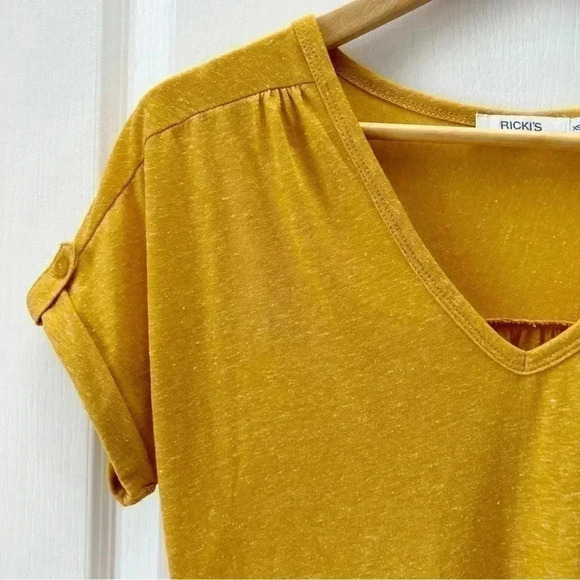 Ricki’s Linen Blend  T-Shirt Loose Fit V Neck Short Sleeve Sunflower Yellow XS - Picture 9 of 16
